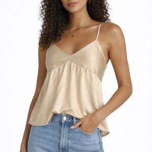 Harlyn Champagne Satin Spaghetti Strap Babydoll Top Size S